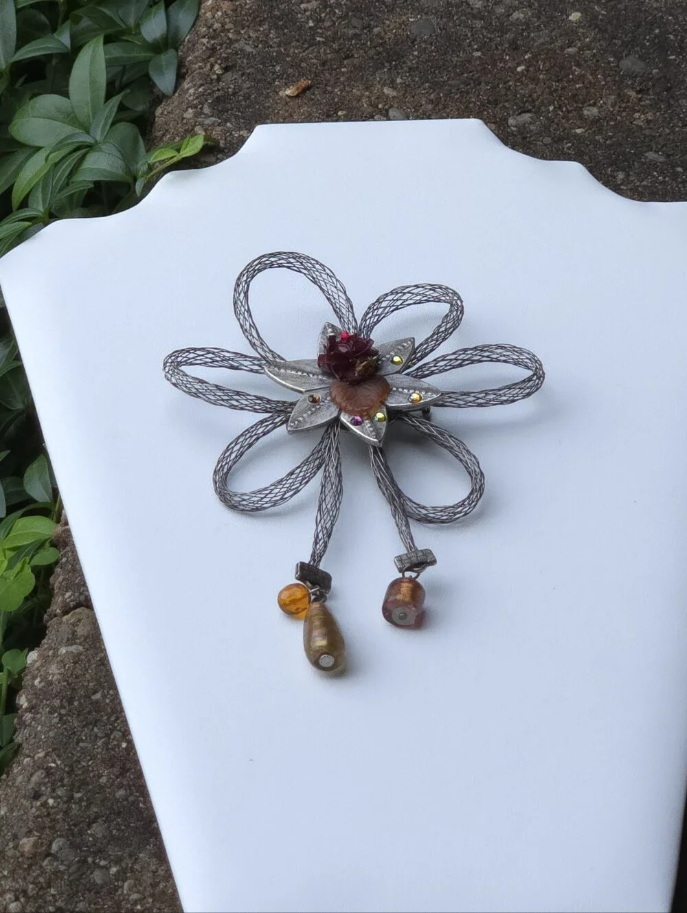 Chico's Floral Multi-Color Crystal & Silver-Tone Larg Mesh Flower Brooch